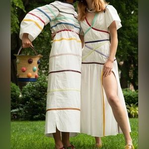Rosie Assoulin Striped-Leather Cotton Caftan Dress